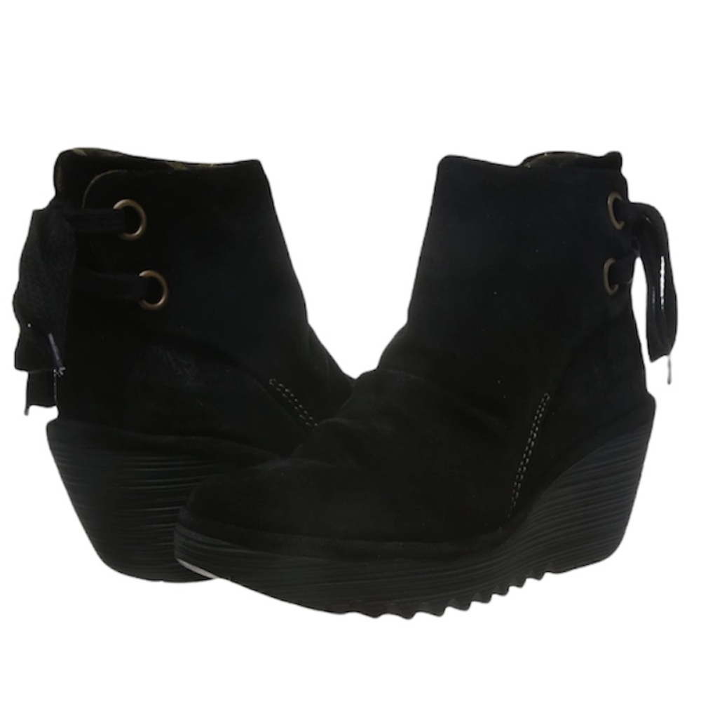 Fly London 🪰 Yama Suede Tie Back Ankle Boot In Black Oiled